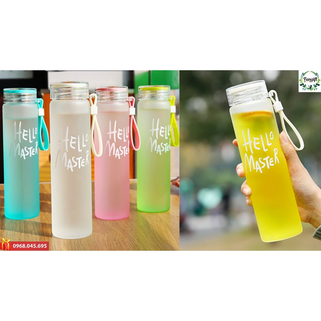 [Sả kho- giá sốc] chai đựng nước thủy tinh hello masterr 480ml cực đẹp cho nam và nữ- đổi trả miễn phí