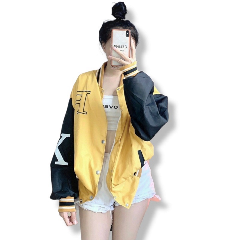 Áo Khoác Bomber Nữ Cúc bấm Chữ F [ ÁO 2 LỚP BAO CHẤT VẢI ]  - ĐĂNG QUANG FASHION