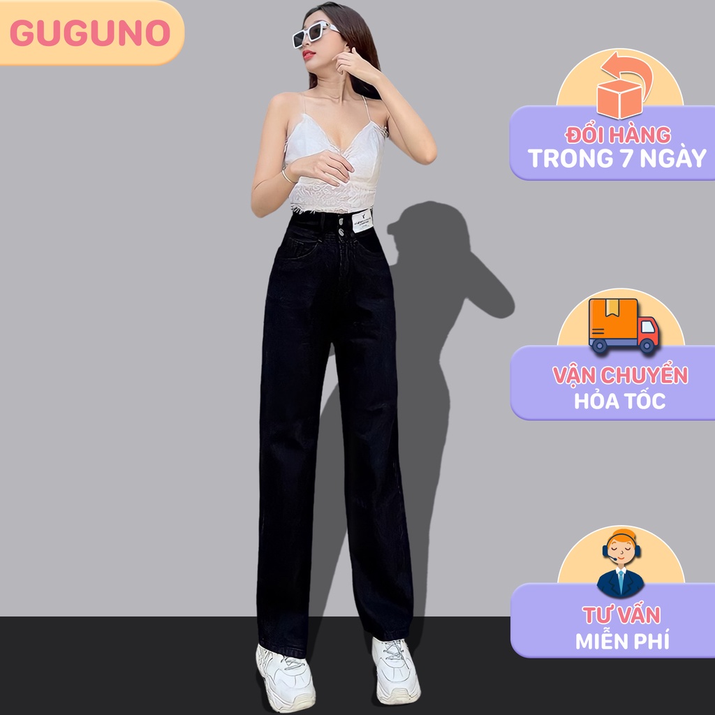 Quần jean nữ ống rộng suông jeans cạp cao GUGUNO phong cách ulzzang