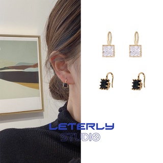 Khuyên tai f488 hợp kim đính đá zircon vuông đơn giản