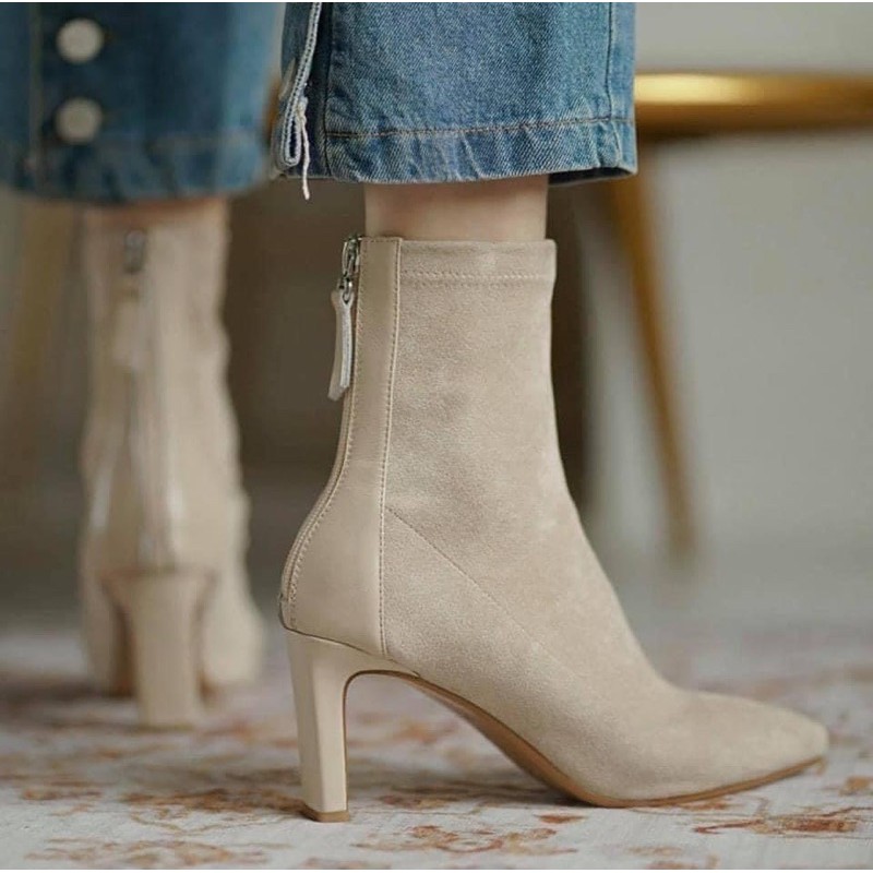 Bốt nữ trendy bo chân Ankle trendy boots phối da lộn