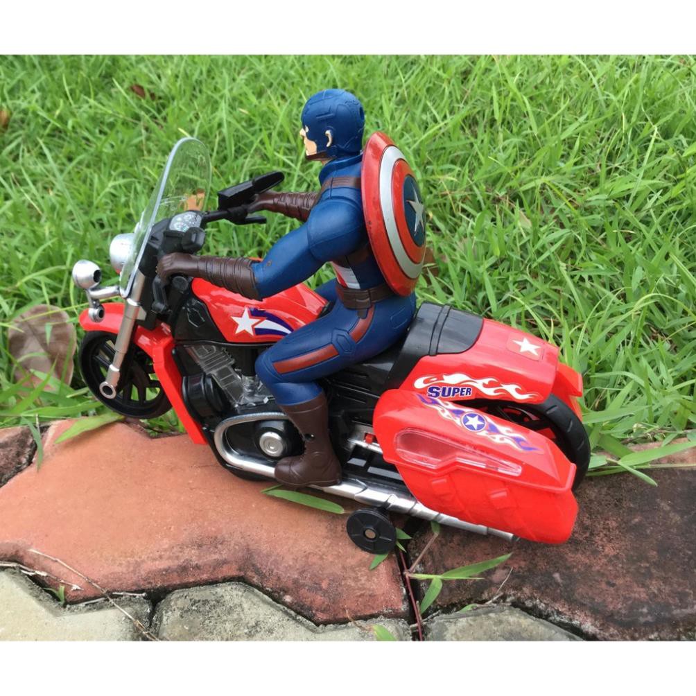 siêu nhân cưỡi moto Captain America chay pin có đèn, nhạc