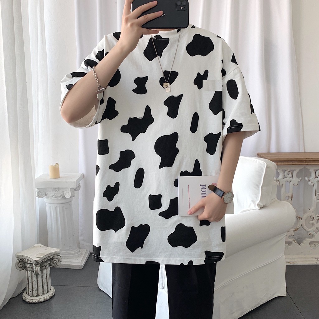 Áo phông trơn bò sữa unisex - Thun dáng rộng bigsize form giấu quần họa tiết loang màu nam nữ Ulzzang HOT