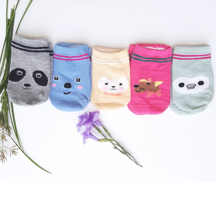 [Combo 5] Set 5 đôi tất trẻ em ponikids hình thú ngộ nghĩnh cho bé( túi zip)