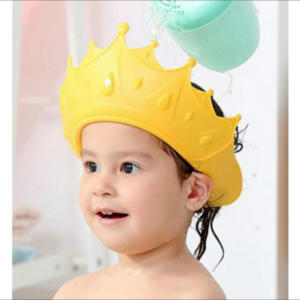 Mũ gội đầu chắn nước bảo vệ tai và mắt hình vương miện, nón tắm có thể điều chỉnh vòng đầu