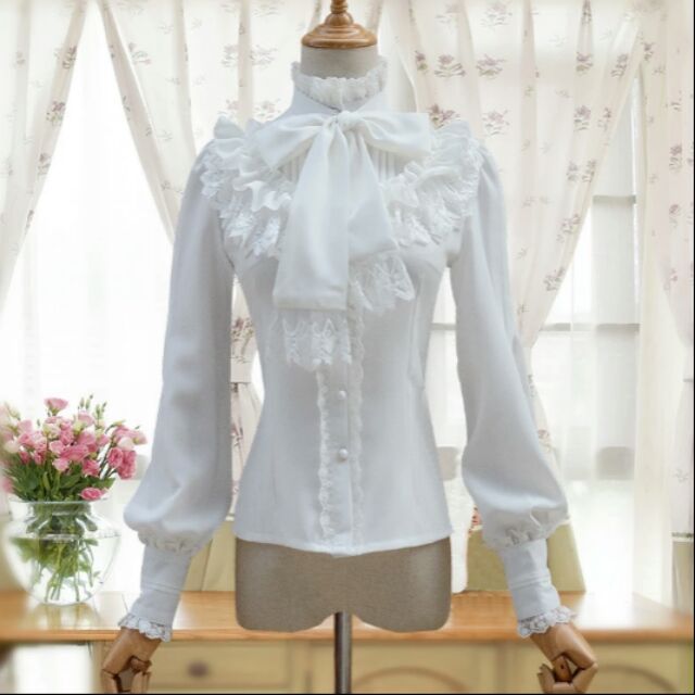 Áo sơ mi blouse Lolita dài tay nơ cổ