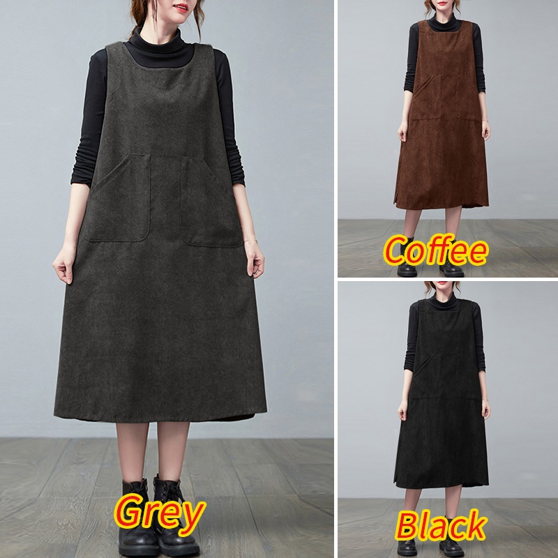 Váy dài ZANZEA không tay thiết kế túi xinh xắn thời trang cho nữ