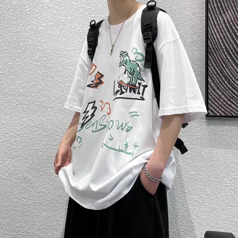 Áo Thun Tay Ngắn Dáng Rộng In Họa Tiết Hoạt Hình Phong Cách Hip Hop Thời Trang Mùa Hè Cho Nam size M-8XL