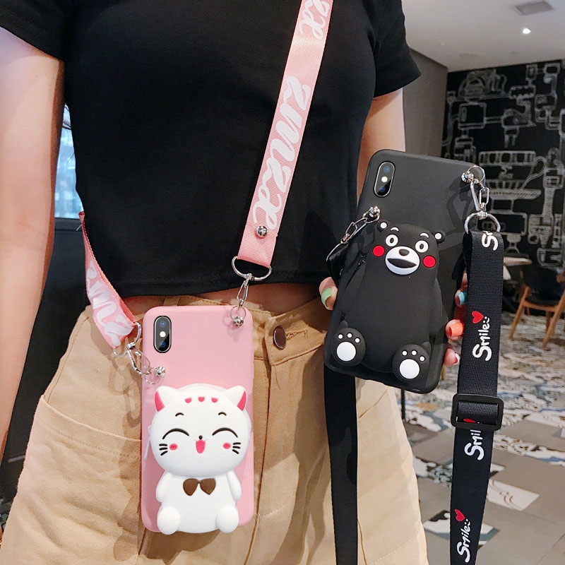 Cartoon gấu mèo Zipper Ví điện thoại Ốp lưng iphone11 pro max 5 5S SE 6 7 8plus X XR XS MAX Silicone Cover | BigBuy360 - bigbuy360.vn