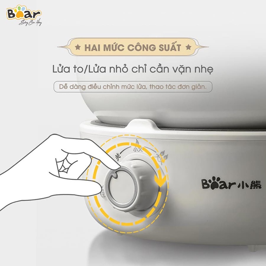 Nồi điện đa năng Bear 2.5L (có chảo và xửng hấp Inox) nồi lẩu điện size 20cm, HomeMart – Hàng chính hãng BH 6-18 tháng