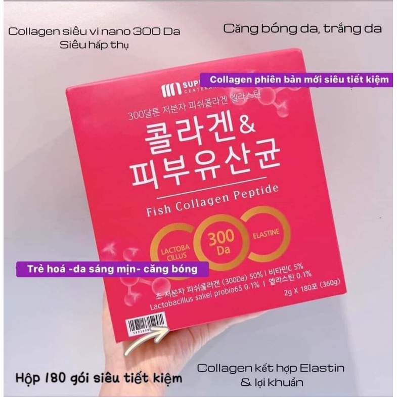 Bột uống Fish Collagen Peptide Elastin siêu vi nano Super Cen 180 gói