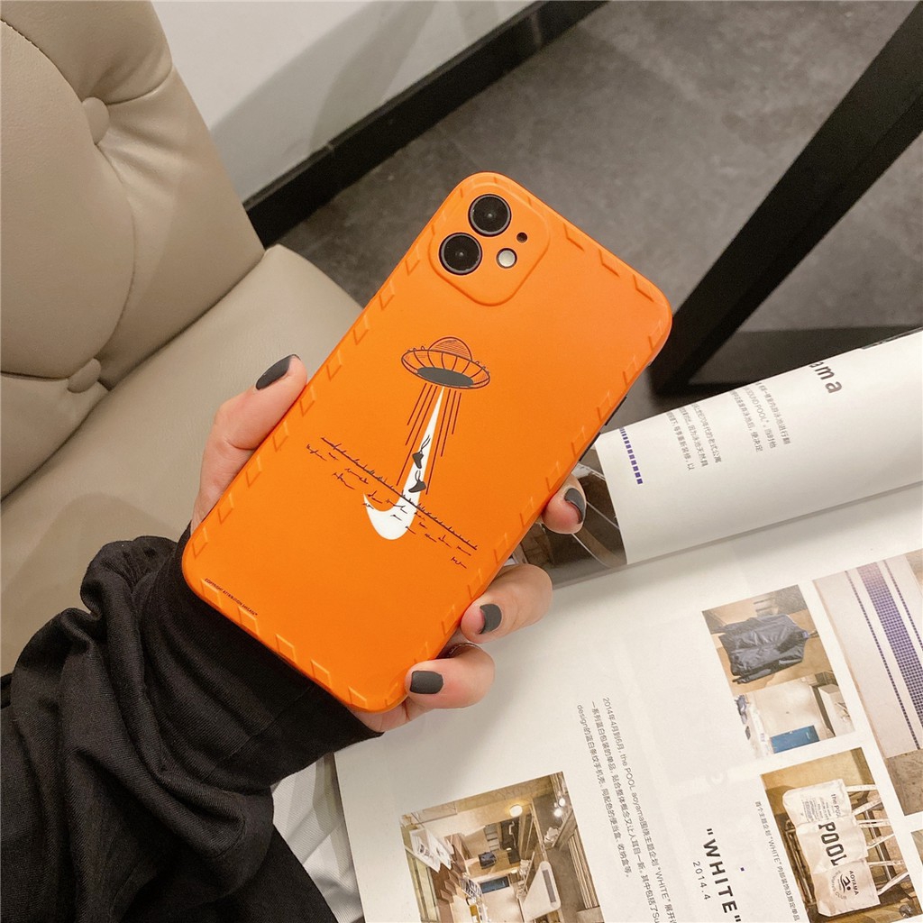 Ốp điện thoại nhựa dẻo màu cam in họa tiết Nike thời trang cho IPHONE 11PROMAX 6 6S 7 8PLUS X XS XR XSMAX