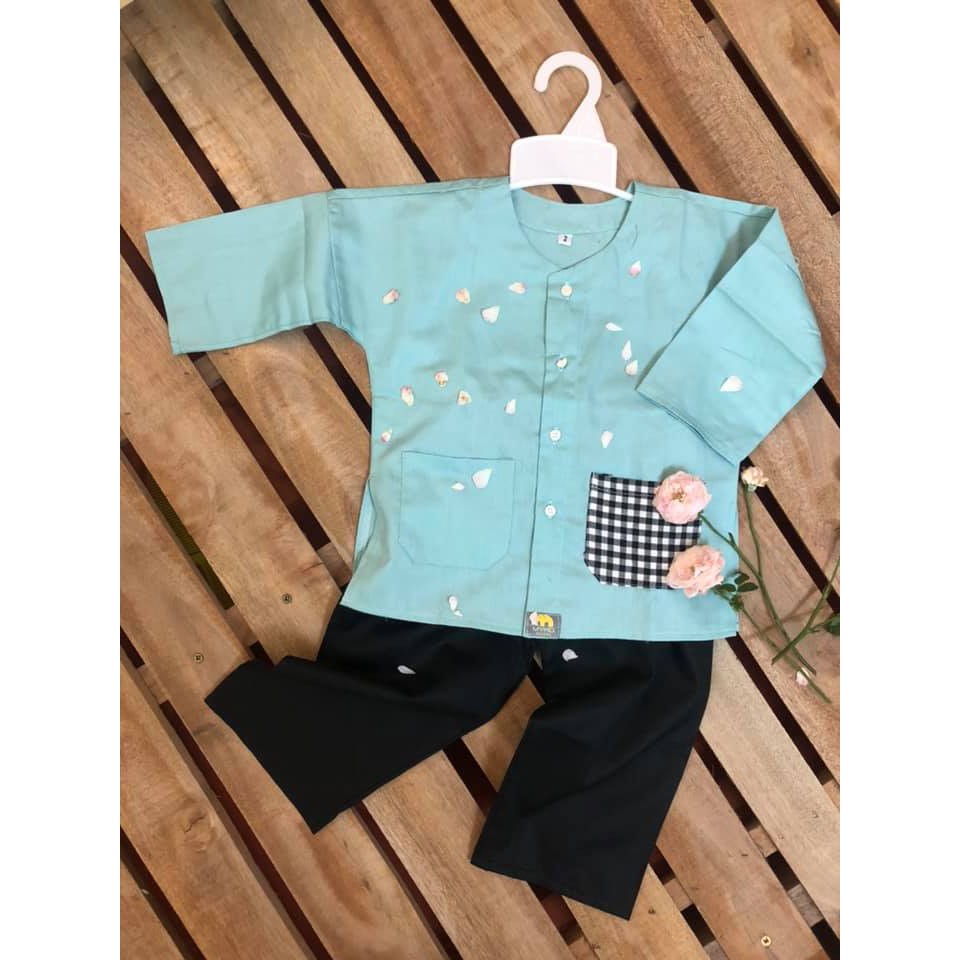 Bộ Bà Ba Bé Trai Bé Gái Màu Xanh 2023
