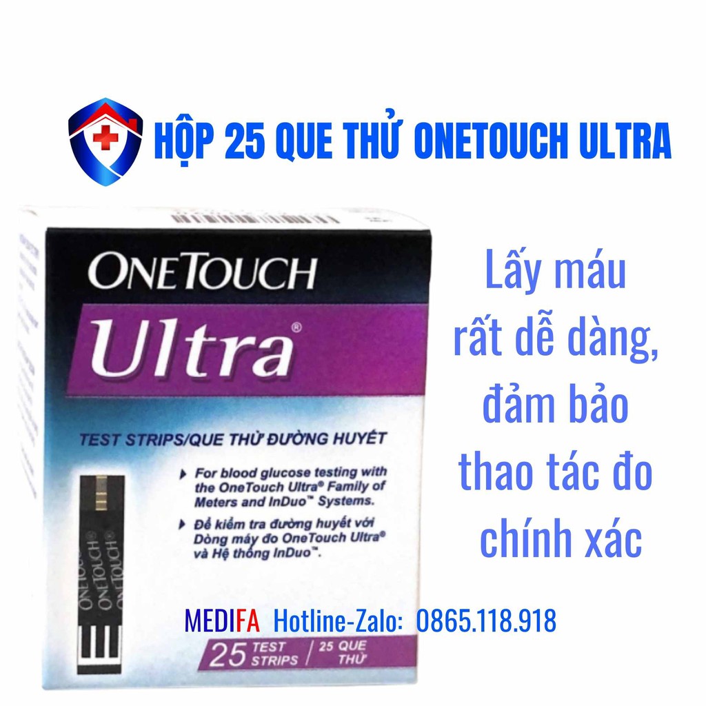 ✨Hộp 25 que thử đường huyết One Touch Ultra TẶNG 10 Bông tẩm cồn  Hữu ích cho bạn tự theo dõi đường huyết tại nhà