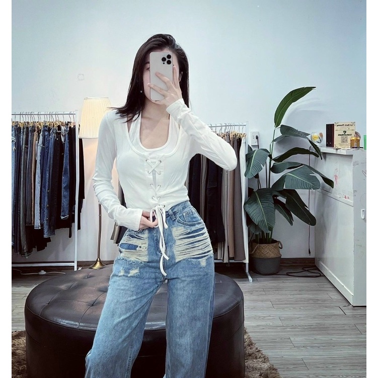 Set áo cặp chất thun gân len kèm áo trong ngoài đan dây 4 màu, dài tayVKV alohashop91