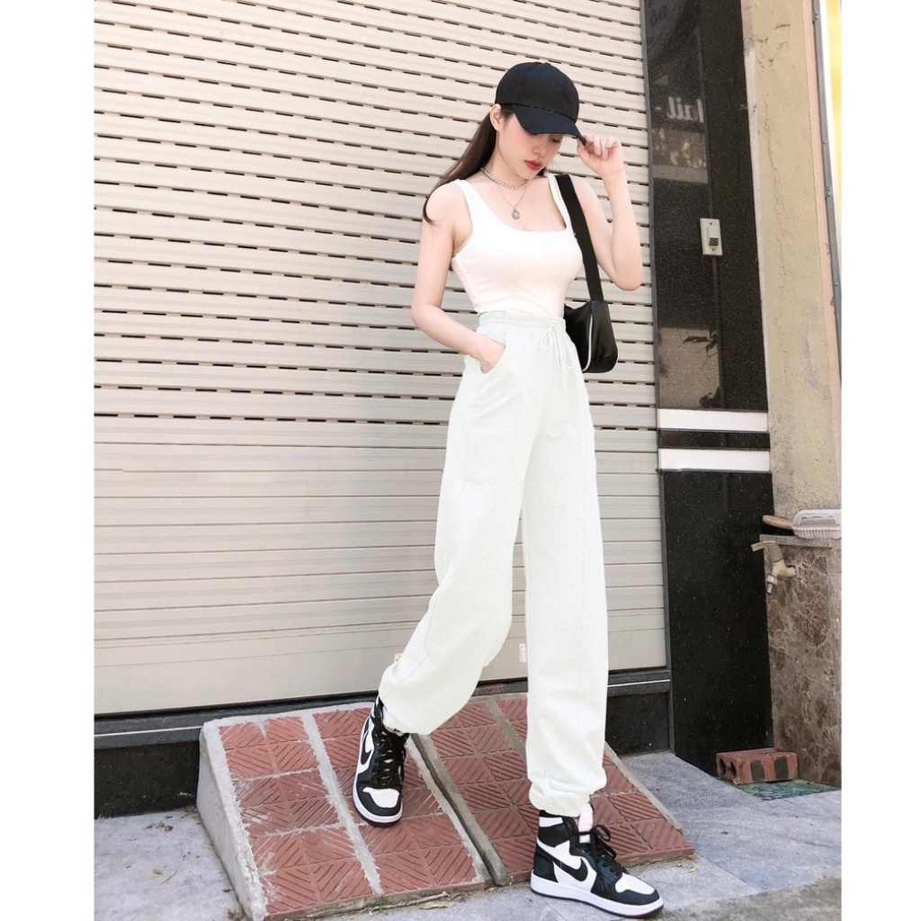 Quần Nỉ BOM Unisex⚡GIÁ SỈ⚡Quần Jogger ống rộng trơn/gân  bo gấu chất da ca,mặc nhà đi ngủ ulzzang HOT_Kim Anh Shop