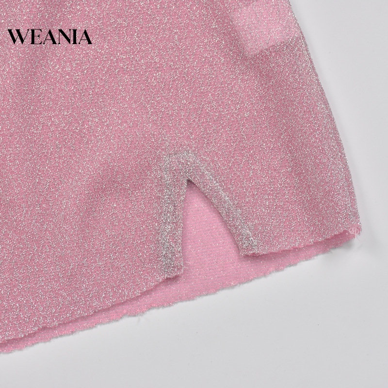 Set Áo Tank Top 2 Dây + Chân Váy Xẻ Tà Xuyên Thấu Lấp Lánh Gợi Cảm