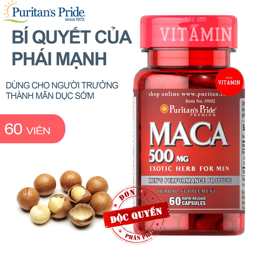 Viên uống tăng cường sinh lực nam Puritan's Pride Maca 500mg ,1000mg 60 viên của Mỹ