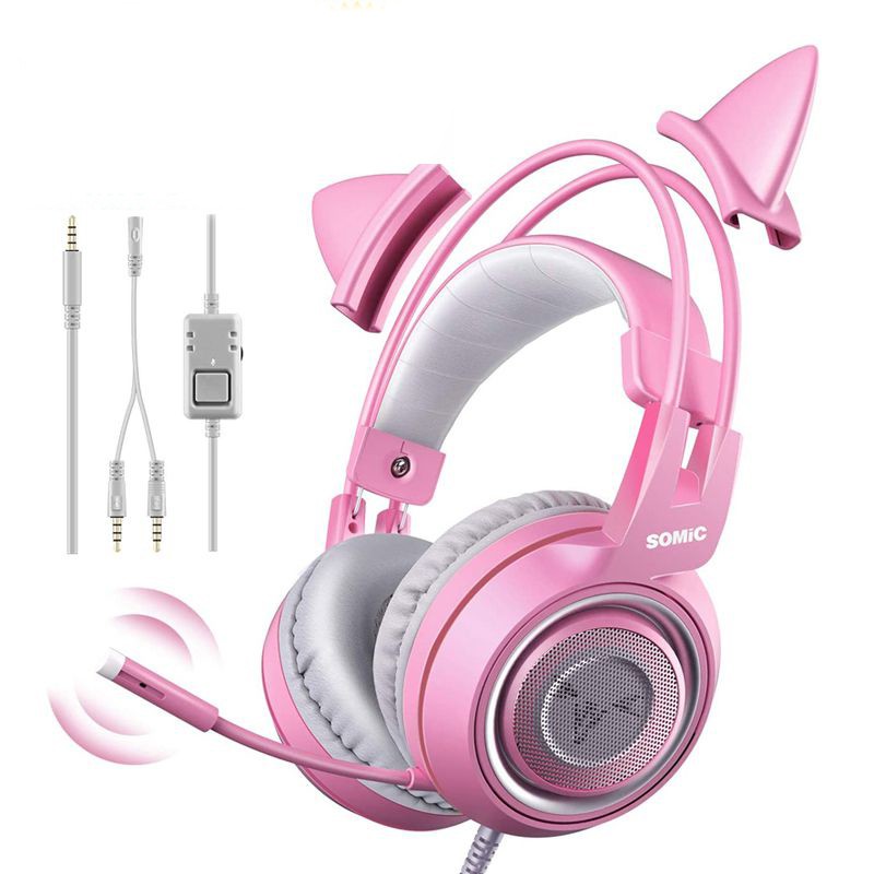 Tai nghe chụp tai chuyên game Somic G951S Pink tai mèo jack 3.5mm