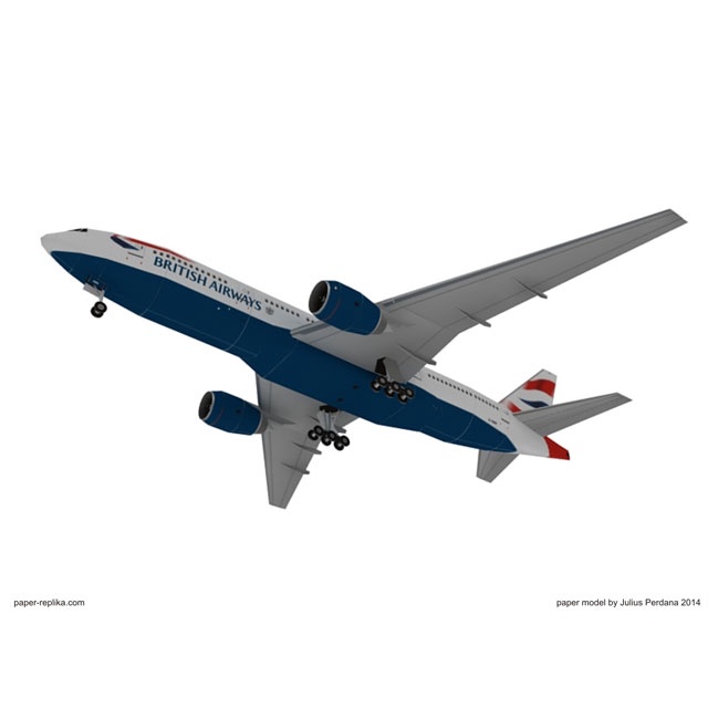 Mô hình giấy máy bay Boeing 777-200 British Airways tỉ lệ 1/150