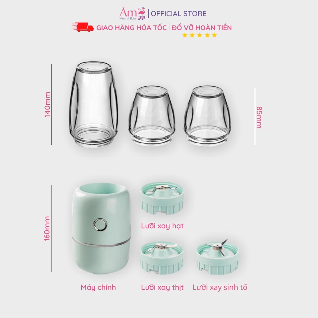 Máy Xay Đa Năng 3 Cối Thủy Tinh Chế Biến Đồ Ăn Dặm Cho Bé Ấm Baby Bảo Hành 6 Tháng Ấm Gift Decor