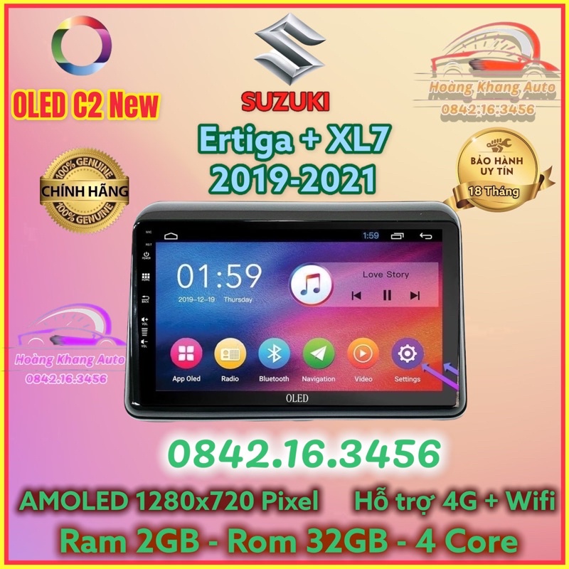 Màn hình Android OLED C2 New theo xe Suzuki Ertiga + XL7 2019 - 2021, kèm dưỡng và jack nguồn zin theo xe