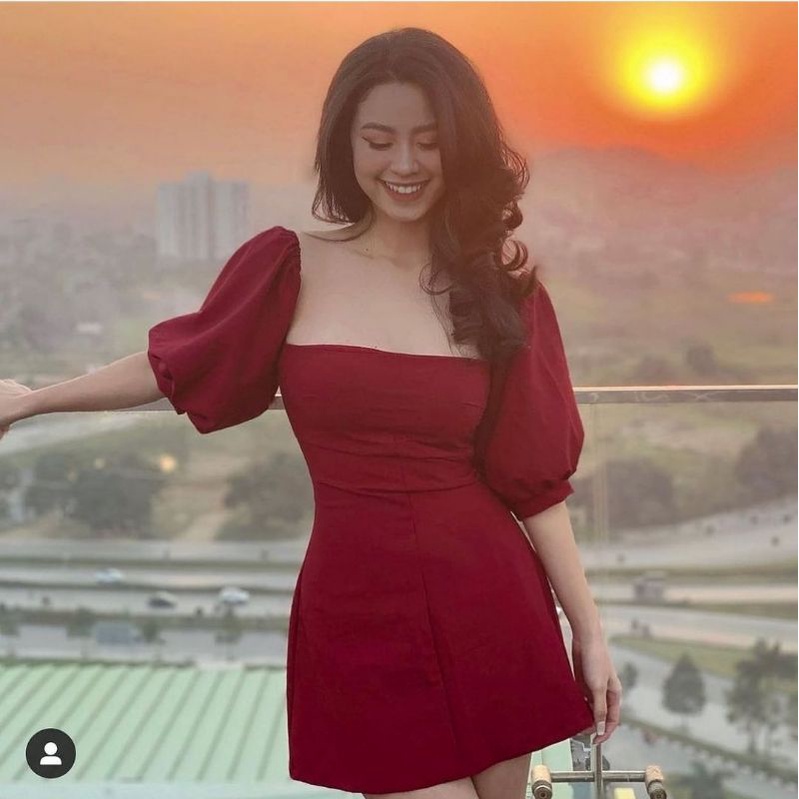 ĐẦM ĐỎ ĐÔ CÚP RỚT VAI TAY PHỒNG | có đệm ngực sẵn | | BigBuy360 - bigbuy360.vn