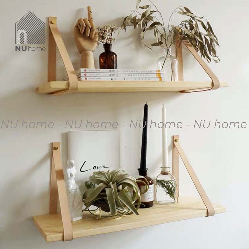 nuhome.vn | Kệ treo tường đơn giản, kệ dây treo bằng da decor trang trí độc đáo