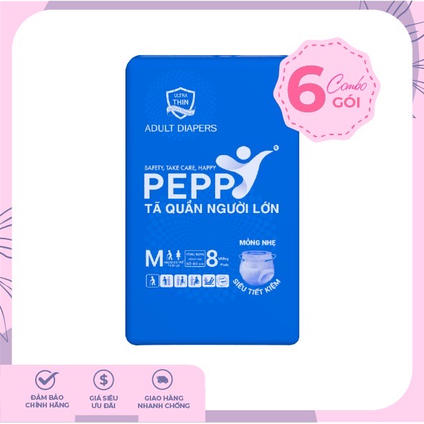 Combo 6 gói Tã bỉm quần người lớn Peppy Kerry size M8/L7 miếng/gói mềm mại khô thoáng