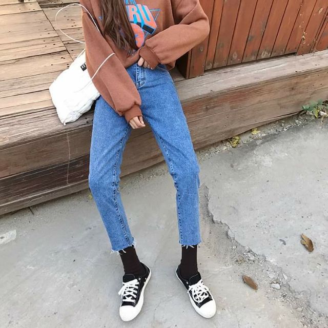 Hàng Sẵn_ Quần jeans lửng retro ulzzang
