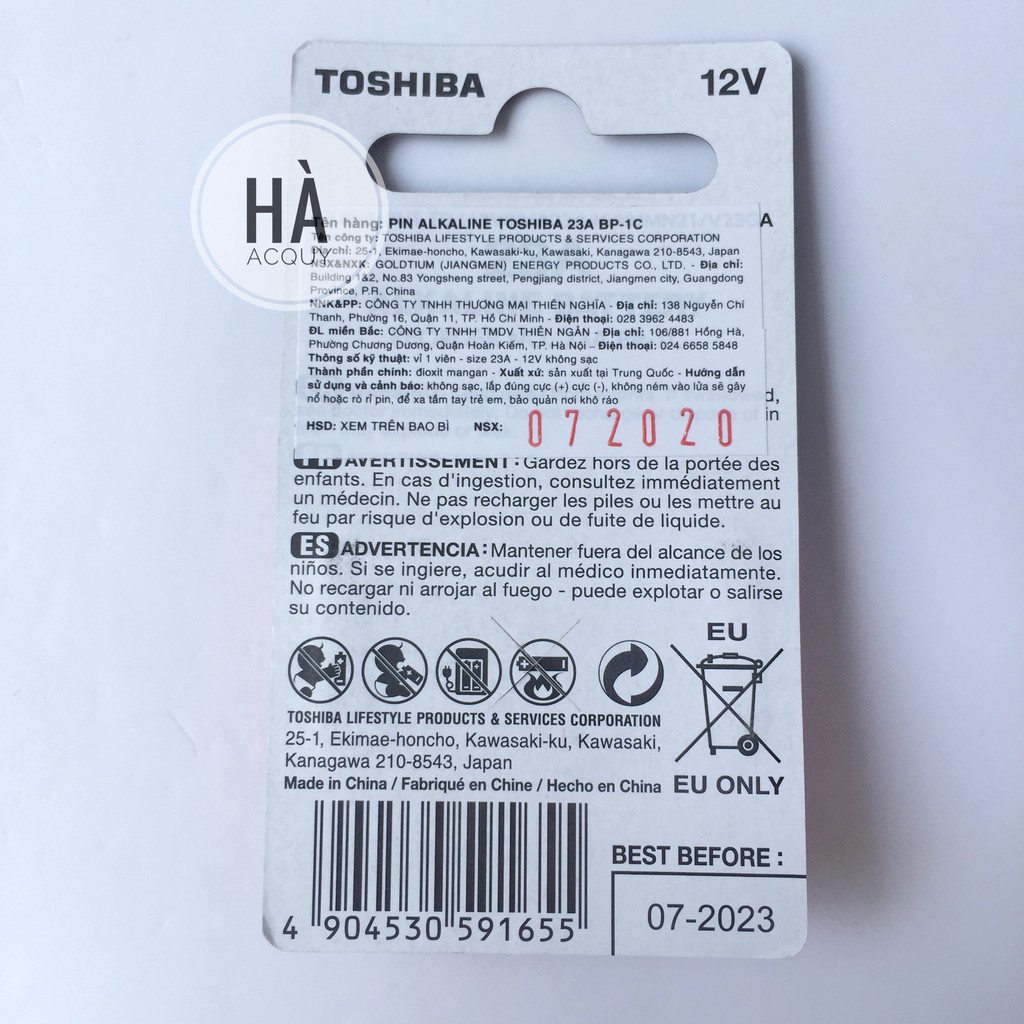 Pin Chuông Toshiba Alkaline 23A,12V  - Chính Hãng