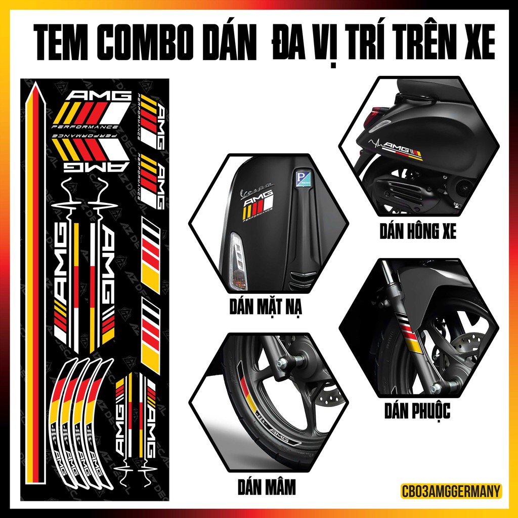 Tem Dán Đa Vị Trí Xe Máy Mẫu AMG Đức | 2CB03AMGGERMANY | Decal Dán Xe Máy, Xe Điện