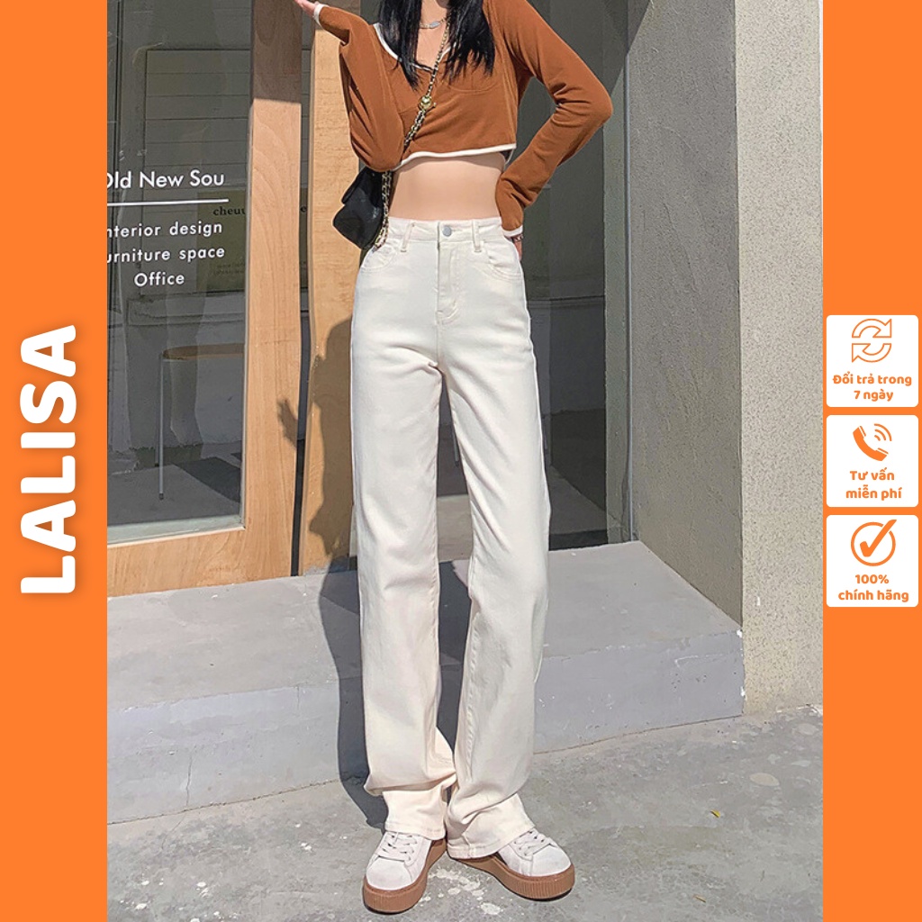 Quần Jean Nữ Ống Rộng Lưng Cao LALISA Thiết Kế Ống Đứng Suông Dài Cạp Cao Phong Cách Ulzzang Năm Màu QDE3