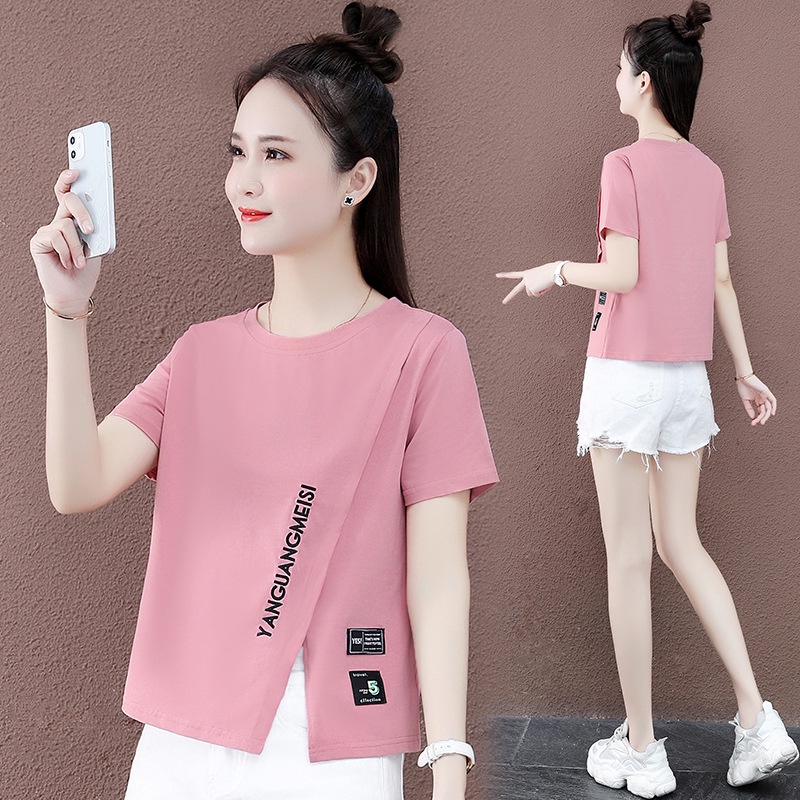 Áo Thun Tay Ngắn Xẻ Tà Bên Hông Thời Trang Trẻ Trung Cho Nữ