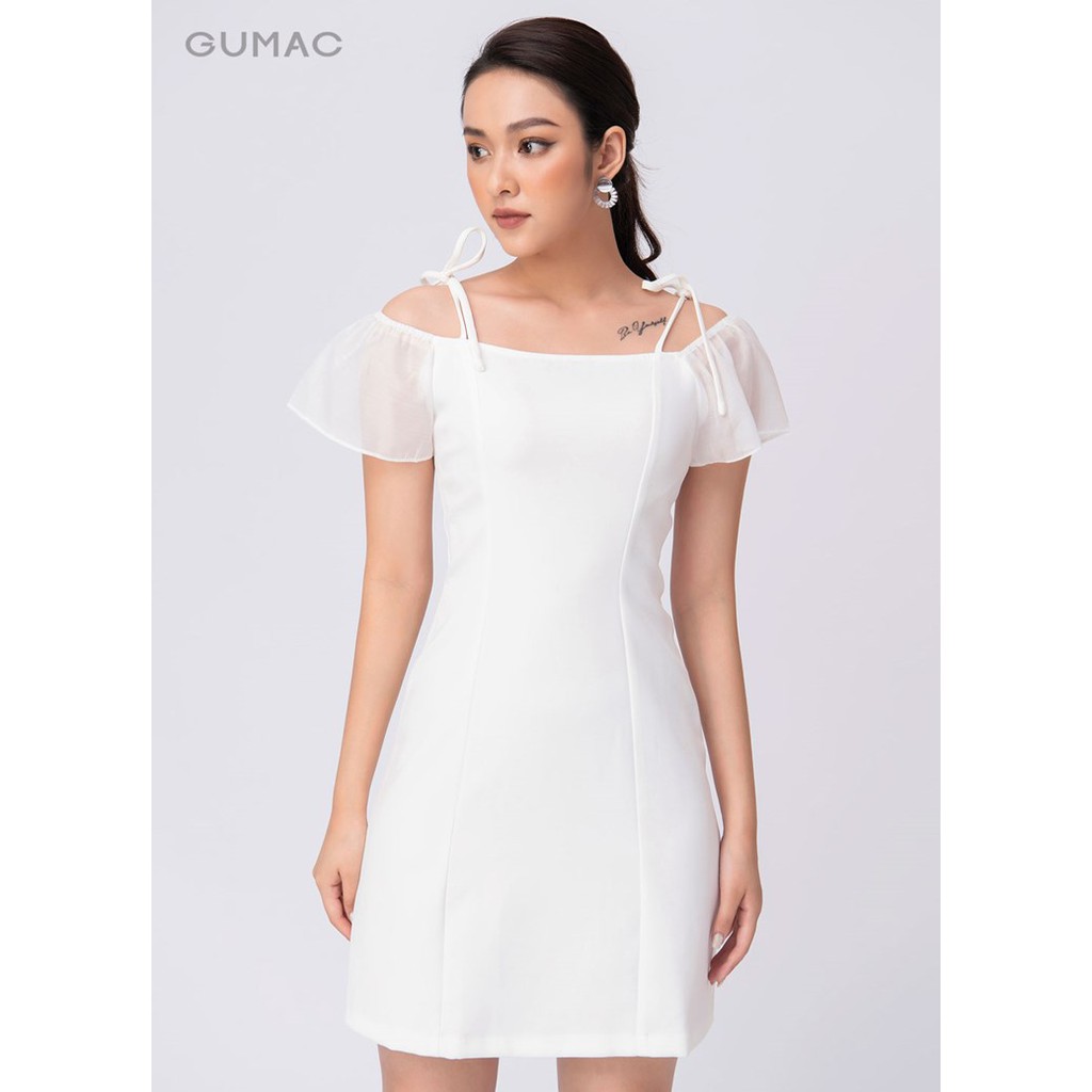 [Mã MABR07062 giảm 8% tối đa 50K đơn từ 249K] Đầm suông nữ GUMAC trễ vai tay phối đẹp, 2 màu Đen - Trắng đủ size DA9246 | BigBuy360 - bigbuy360.vn