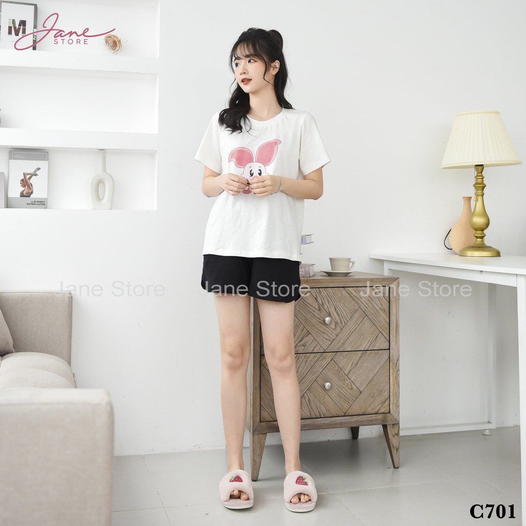 [Mã WAMT1505 giảm 10K đơn 0K] Đồ bộ thun nữ- đồ mặc nhà cotton ngắn tay JANE hình in trẻ trung C08