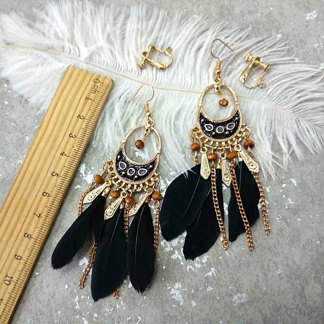 Bông tai lông vũ - Khuyên tai bohemian vintage