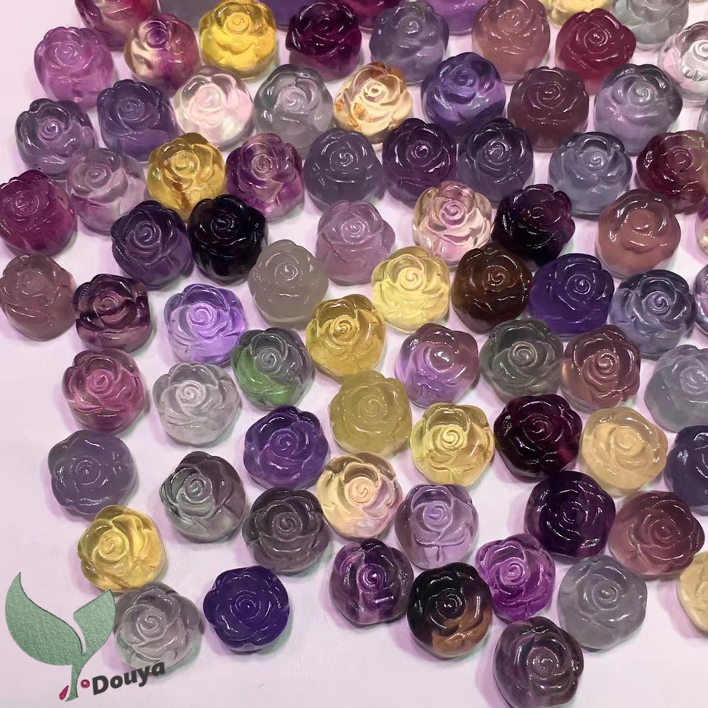 1 Chuỗi Hạt Đá Fluorite Tự Nhiên Màu Xanh Lá / Tím / Hoa Hồng Chạm Khắc Thủ Công
