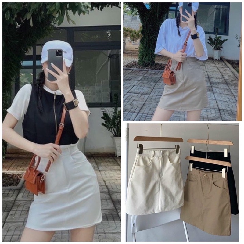 Chân váy kaki lưng cao có lót quần bên trong