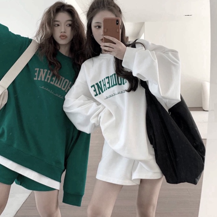 Set Hoodie Nỉ Bông Kèm Quần Trơn Nữ 🌸Bộ đồ hoodie dày dặn from rộng,dây rút Xinh dep