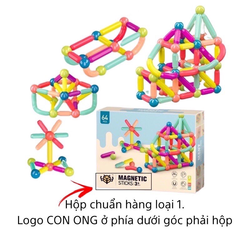 Đồ chơi nam châm xếp hình cho bé, Đồ chơi thông minh nam châm 36 và 64 chi tiét