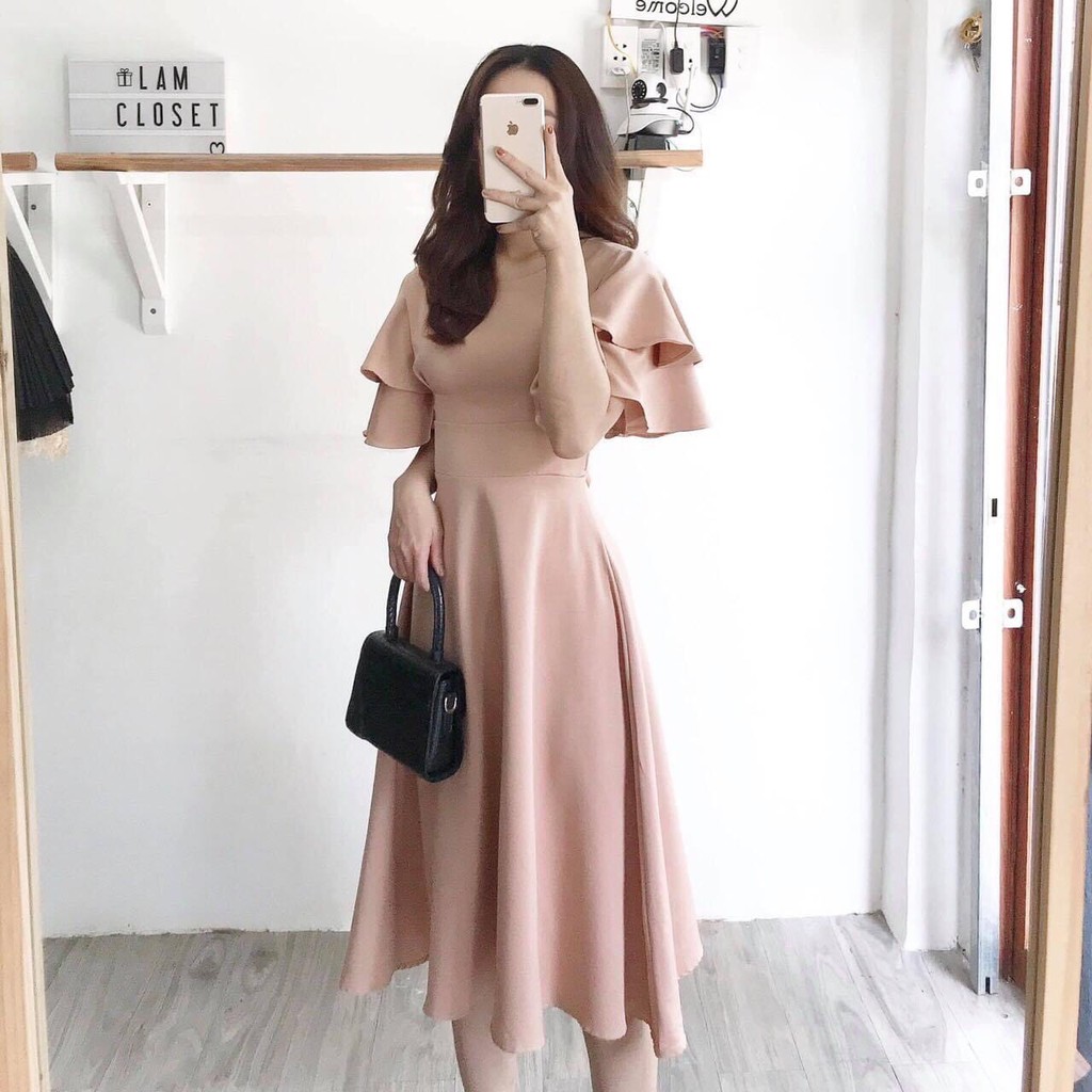 Đầm váy freesize bo eo tay bèo 4 màu