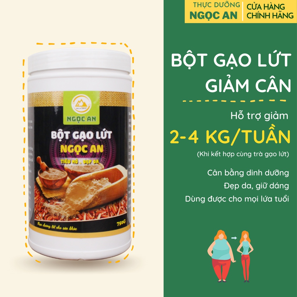 Bột Gạo Lứt Giảm Cân Thực Dưỡng Ngọc An Cao Cấp - Hỗ Trợ Giảm 2-3kg/tuần, An Toàn, Không Kiêng Ăn, Không Tập Nặng 750g