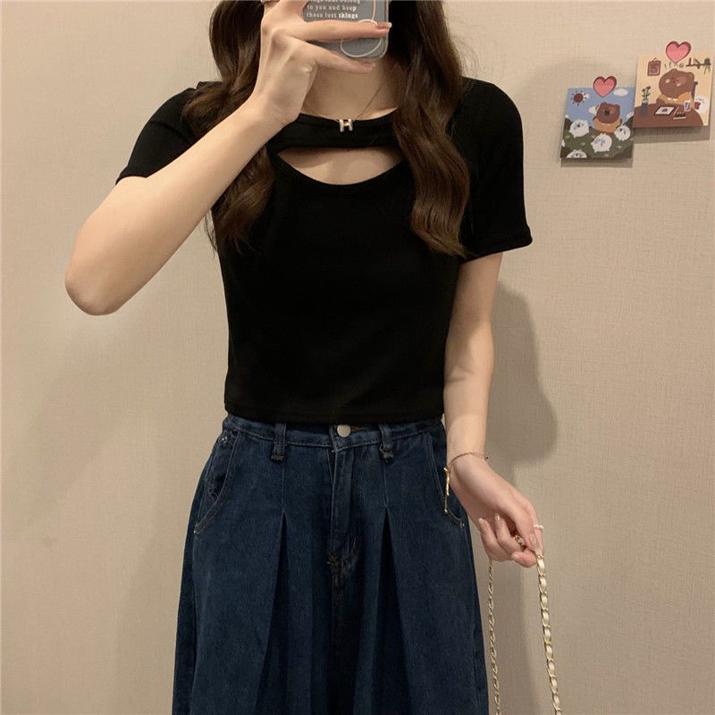 B&amp;G Áo Thun Tay Ngắn Màu Trắng Thiết Kế Khoét Lỗ Độc Đáo Thời Trang 2022 Áo phông Nữ JL-TX-159