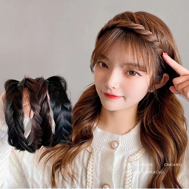 Băng Đô Dạng Tóc Giả Thắt Bím Co Giãn Chống Trượt Thời Trang Cho Nữ