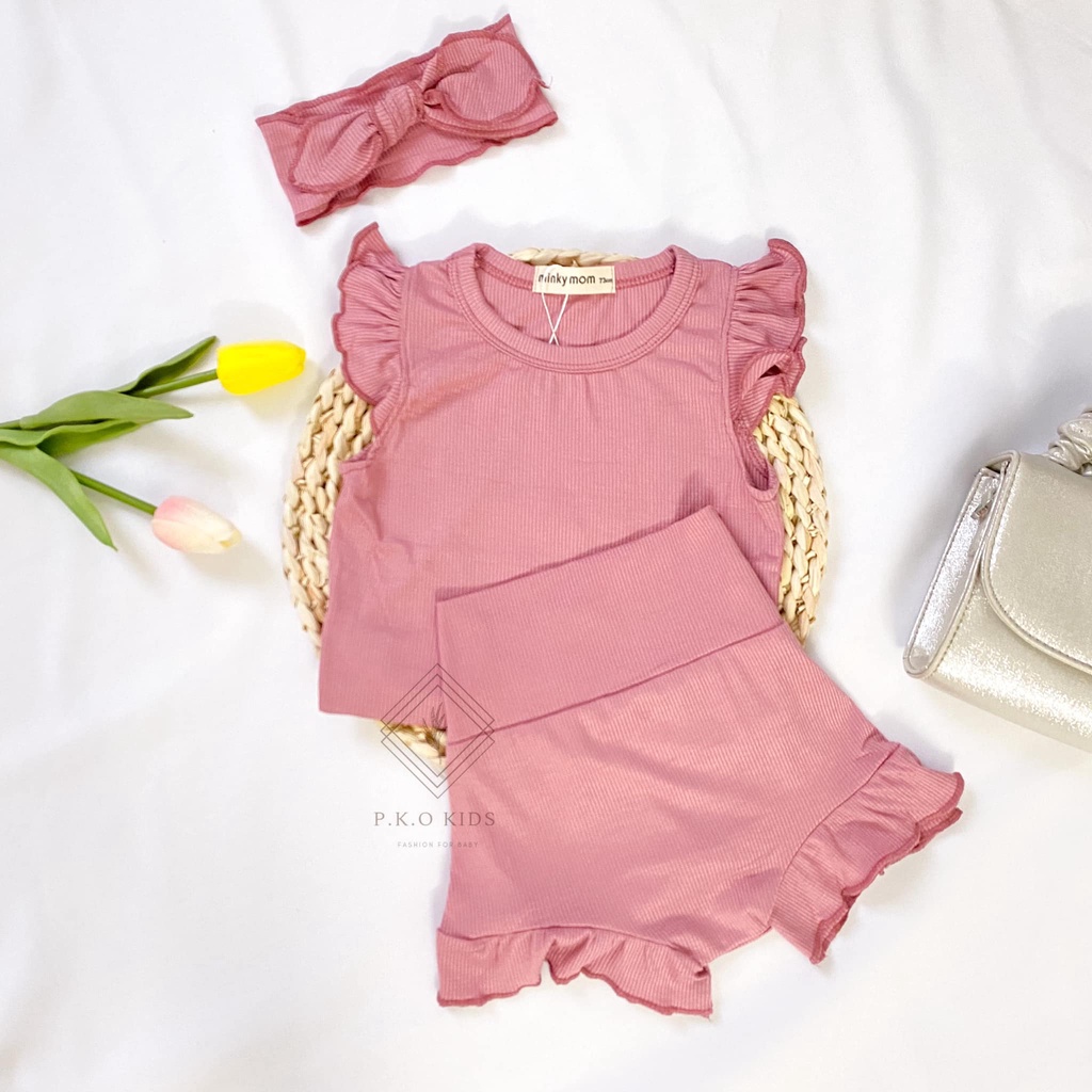 BỘ ĐỒ THUN TĂM LẠNH KÈM NƠ MINKY MOM CHO BÉ GÁI, BỘ CỘC TAY TRẺ EM PHONG CÁCH HÀN QUỐC