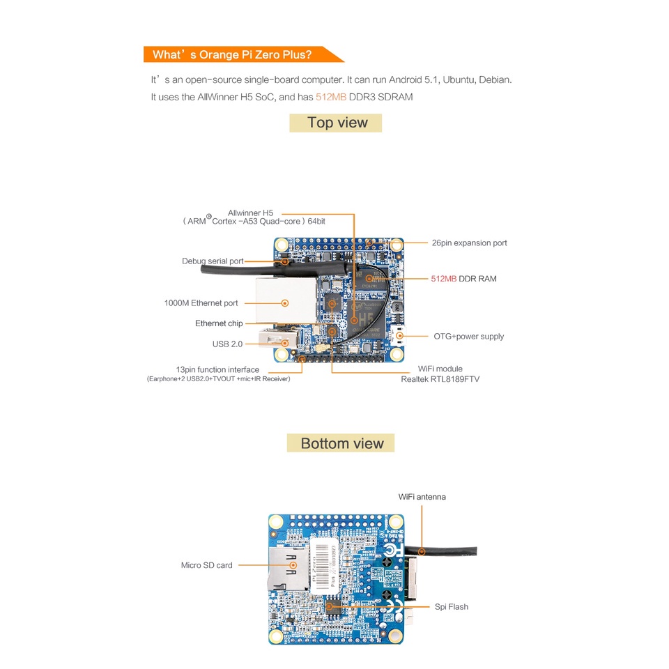 Orange Pi Zero Plus+Expansion Board, H5 Chip Quad-Core, Run Android 5.1, Ubuntu, Debian Image | BigBuy360 - bigbuy360.vn