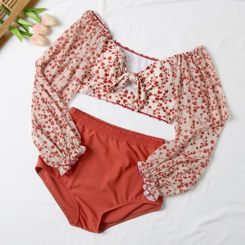 Bộ đồ bơi dài tay lưng cao họa tiết hoa phong cách Hàn quốc | BigBuy360 - bigbuy360.vn