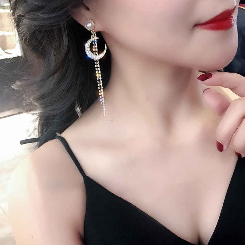 Bông Tai Dài Hình Ngôi Sao Và Mặt Trăng Thời Trang