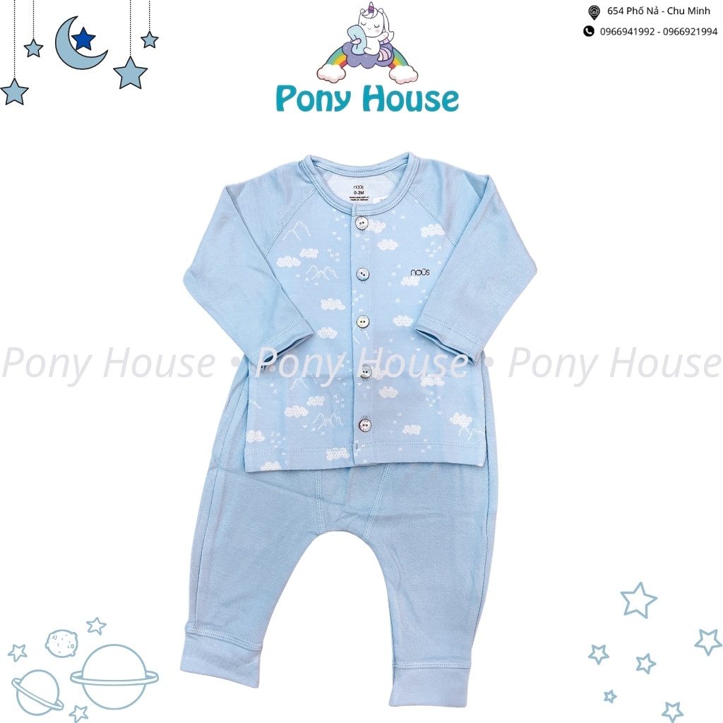 Bộ Quần Áo Dài Tay Nous Cài Thẳng Vải Nu Air - Nu Velours nỉ Size Cho Bé từ 0-3 Tháng đến 9-12 Tháng (0M-12M)